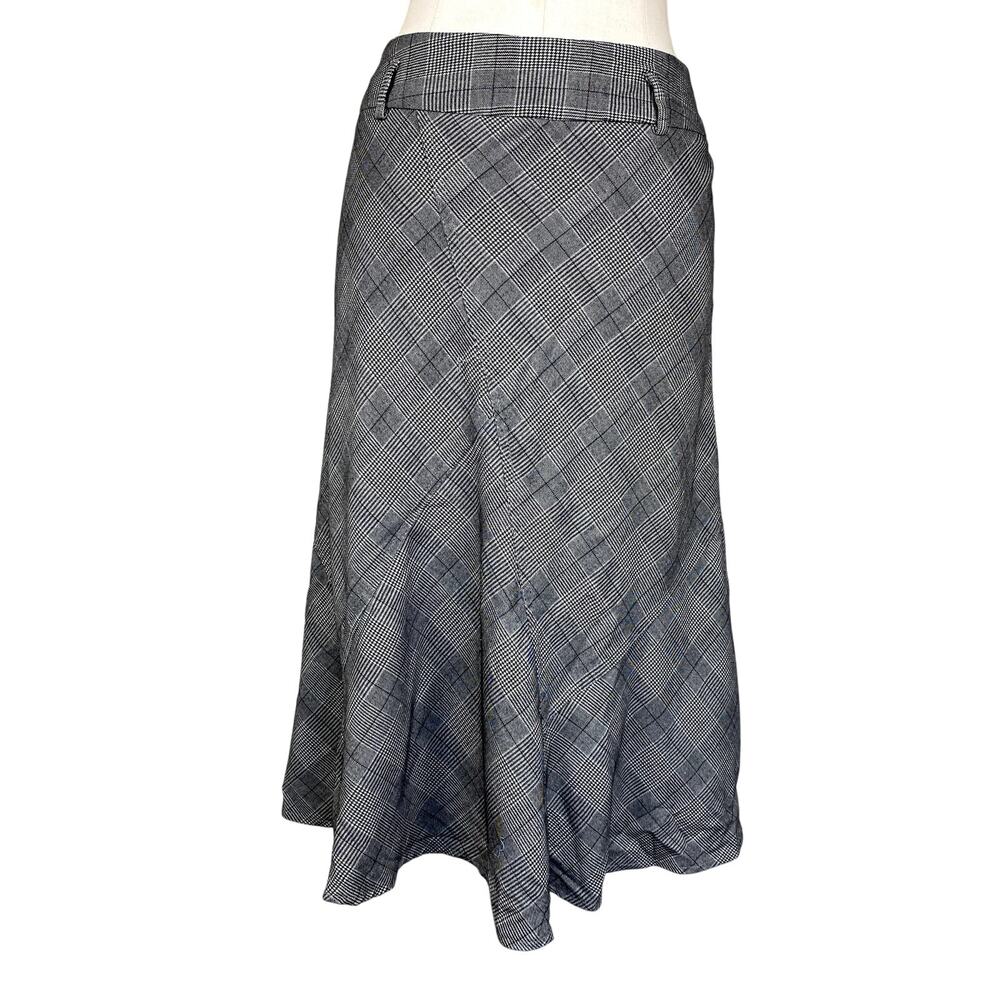 Vtg Sandro Plaid Grey Flared Office Siren Work Corp Goth Grunge Midi Skirt Sz 12